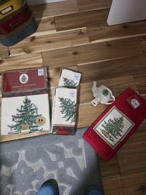 Spode Christmas Tree Napkins, towels, Table Cloth, And Night Light Set